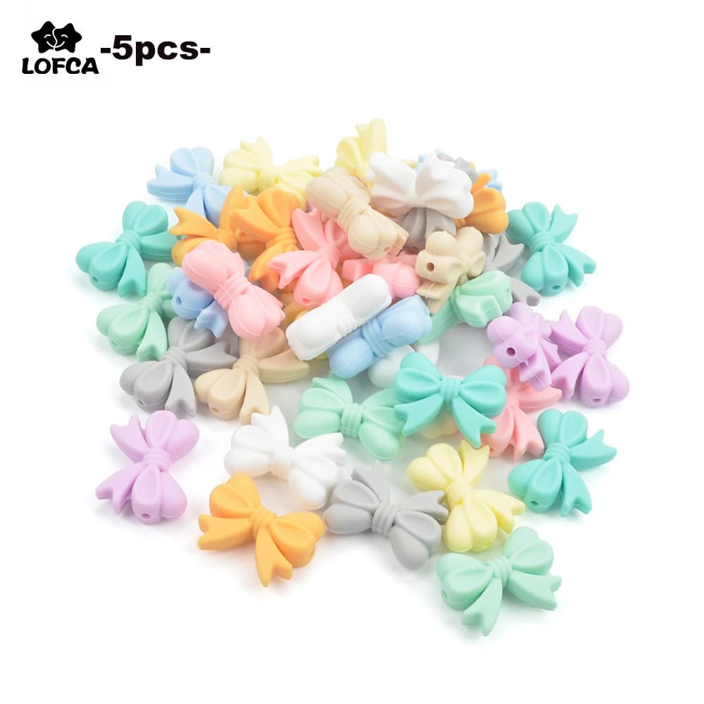 LOFCA 5 pz Bowknot Perline In Silicone FAI DA TE Food Grade Silicone Dentizione Ciuccio Carino A Forma di Silicone Massaggiagengive Titolare Accessori