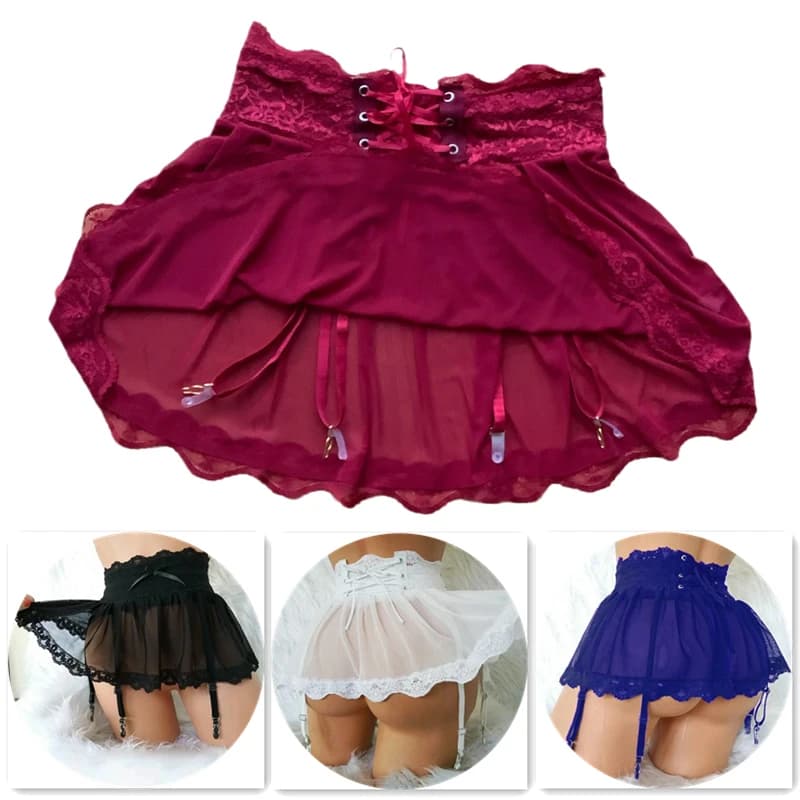Gonna trasparente in rete bianca nera con reggicalze Cintura per reggicalze con cinturino regolabile per lingerie sexy da donna per calze