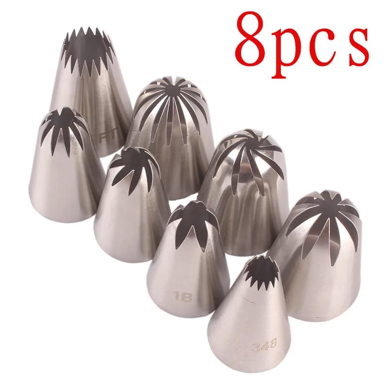 8pcs Large Metal Cookies Tip Sets Cream Decoration Tips Set Pastry Tools Stainless Steel Piping Icing Nozzle Cupcake