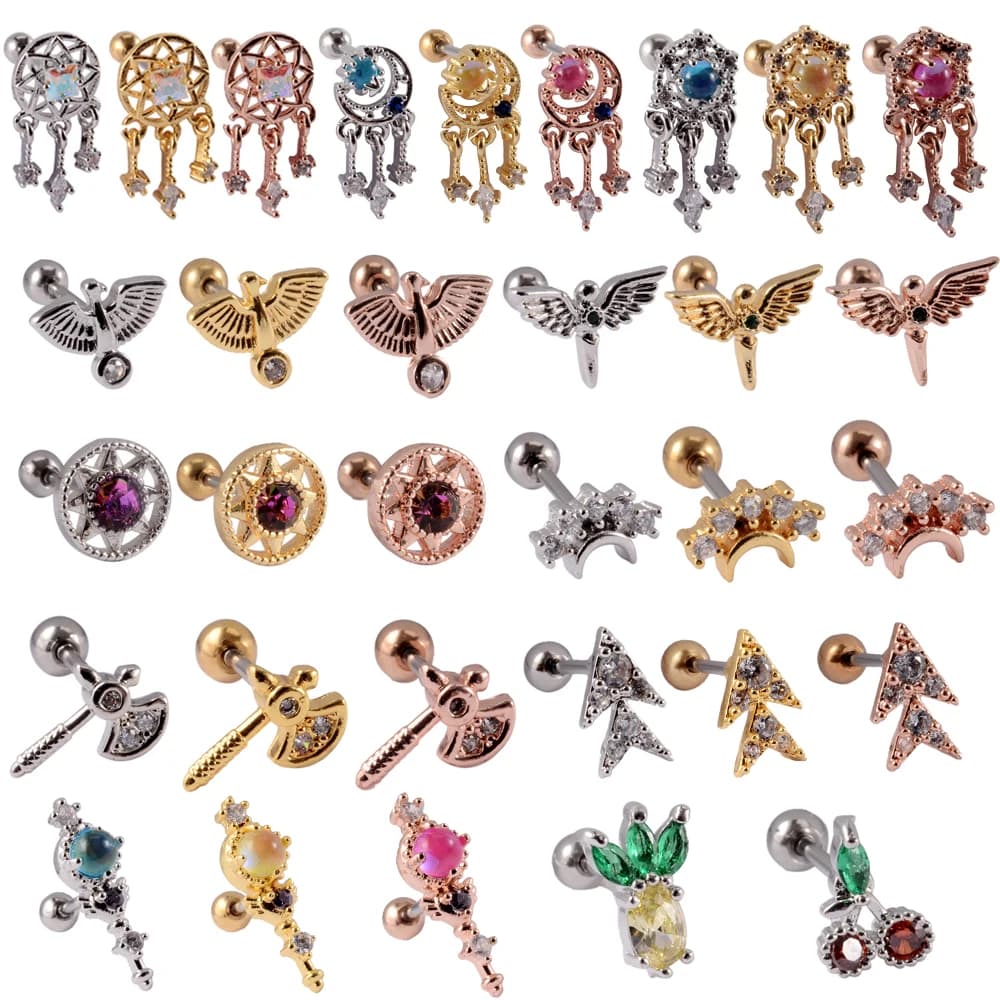 1pc Surgical Dream Catcher Cartilage Helix Lobe Conch Piercing Zircon Ear Studs Earring Barbell Piercings Jewelry 20gX6mm