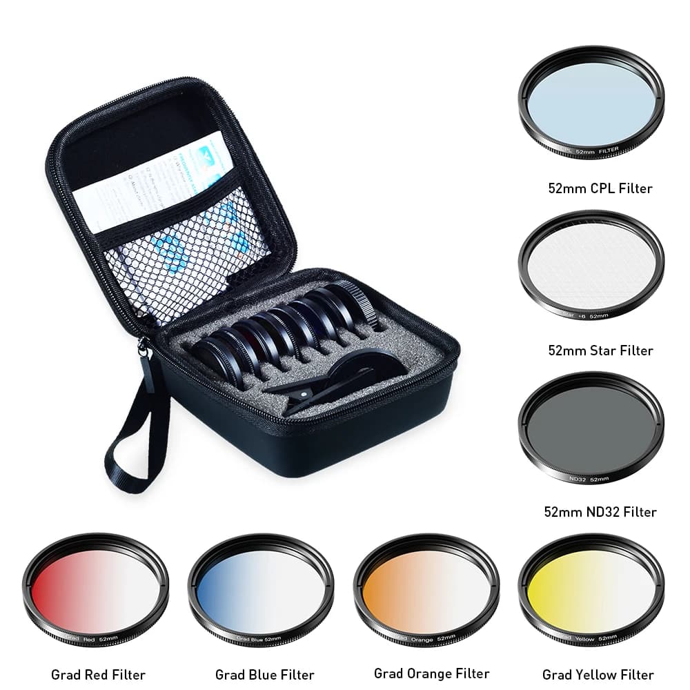 APEXEL 52 millimetri 7in1 Graduale Filtro Lente Kit CPL star Gradiente Rosso Giallo Blu I Filtri Della Fotocamera Del Telefono Lente Per tutti i smartphone 52UV-G