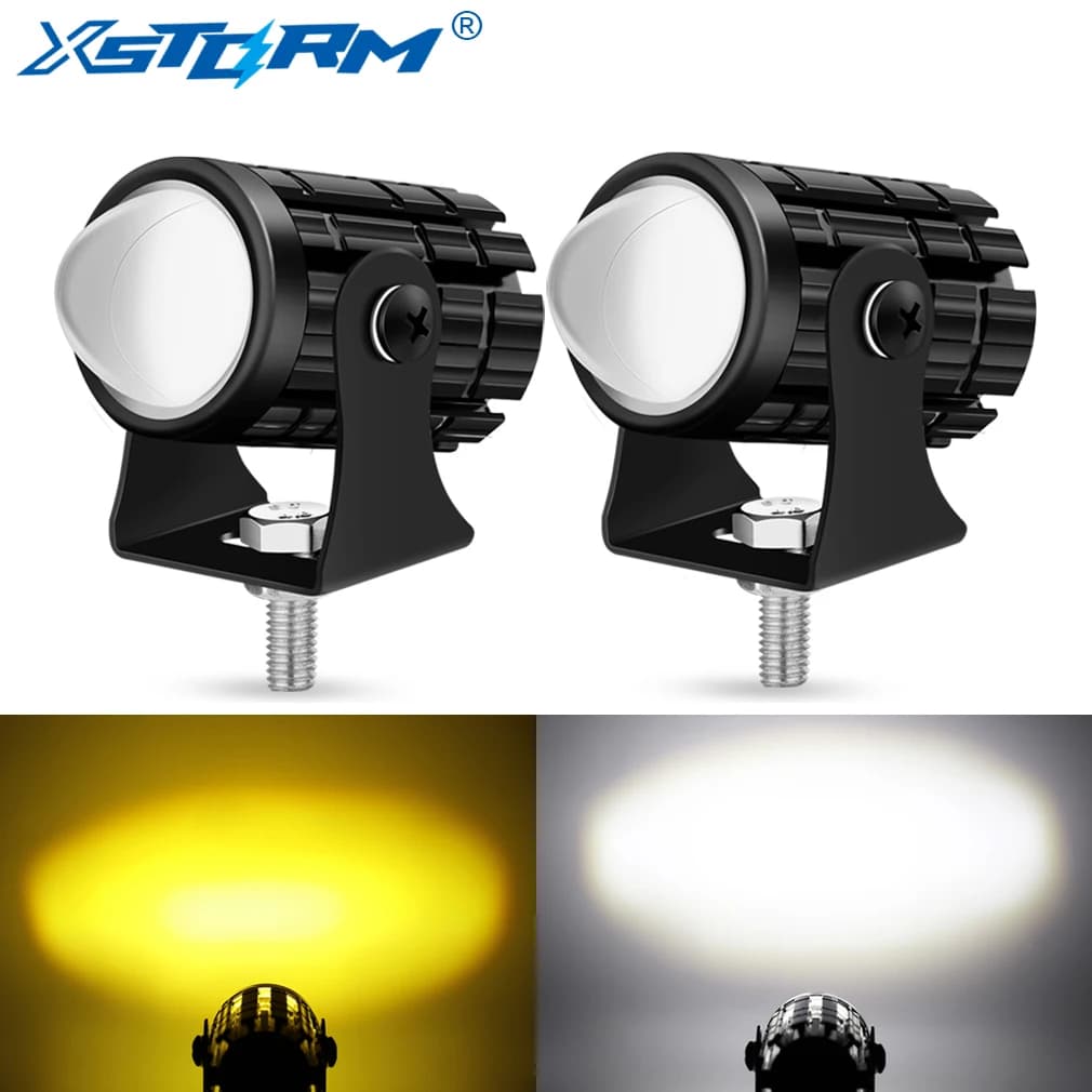 Universale moto LED faro proiettore lente doppio colore ATV Scooter guida per Cafe Racer luce ausiliaria faretto lampada