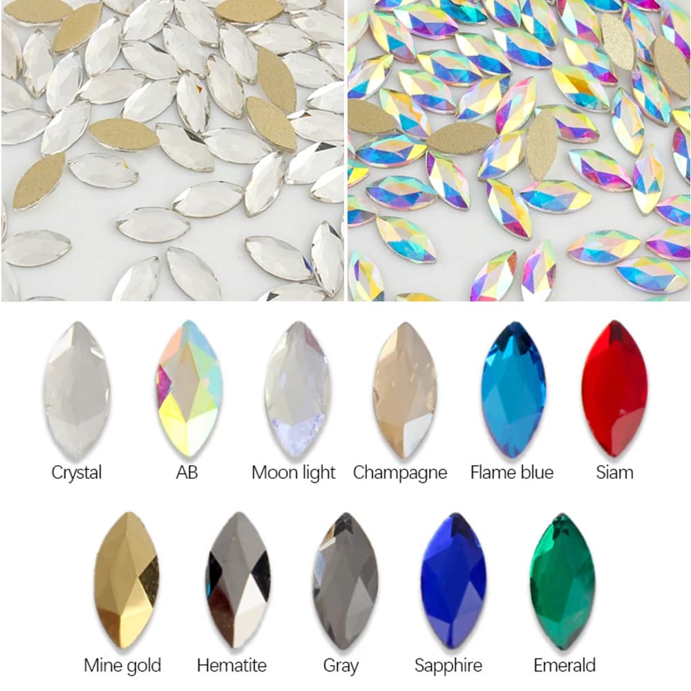 30 pezzi di strass per unghie con occhio di cavallo, cristalli, pietre di vetro con retro piatto, manicure, decorazione per unghie, ciondoli, accessori per gioielli con gemme