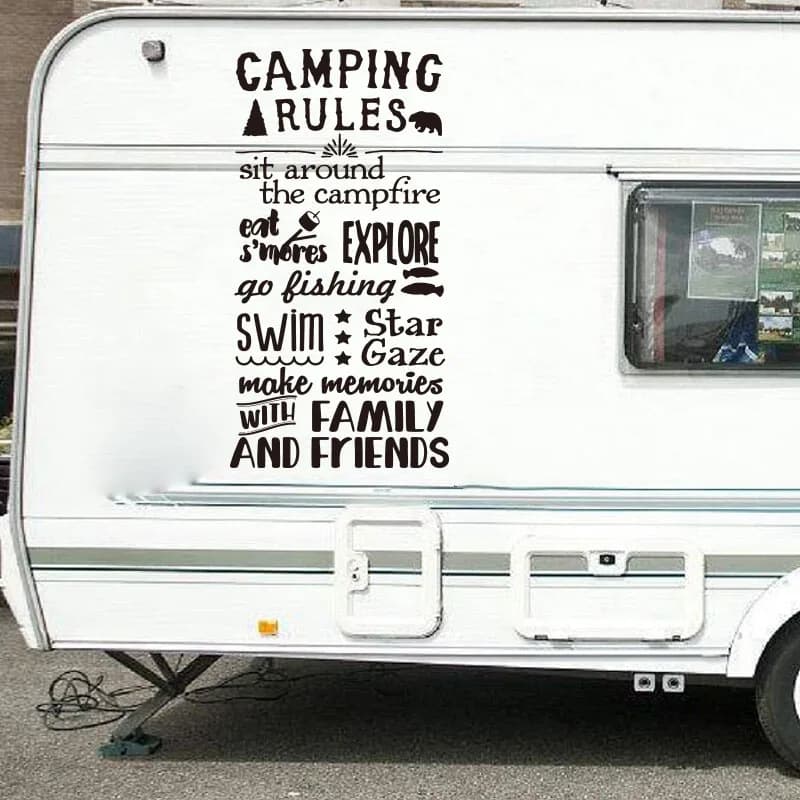 Camping rules Wall sticker for trailer campers Adventure Travels Explore family friend Inspiring Quote Wall decal Kids room Vinyl
