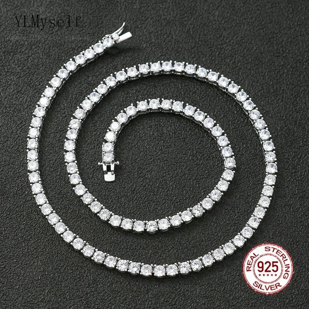 YLMyself Tennis Necklace 925 Sterling Silver For Men Women 3mm 4mm CZ Iced Out Chain Hiphop Party Fine Jewelry