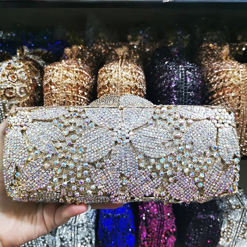 Borse da sera in cristallo WHTUOHENG Borsa da donna per feste Borsa da sposa con fiori per damigella d'onore Verde/Argento/Oro