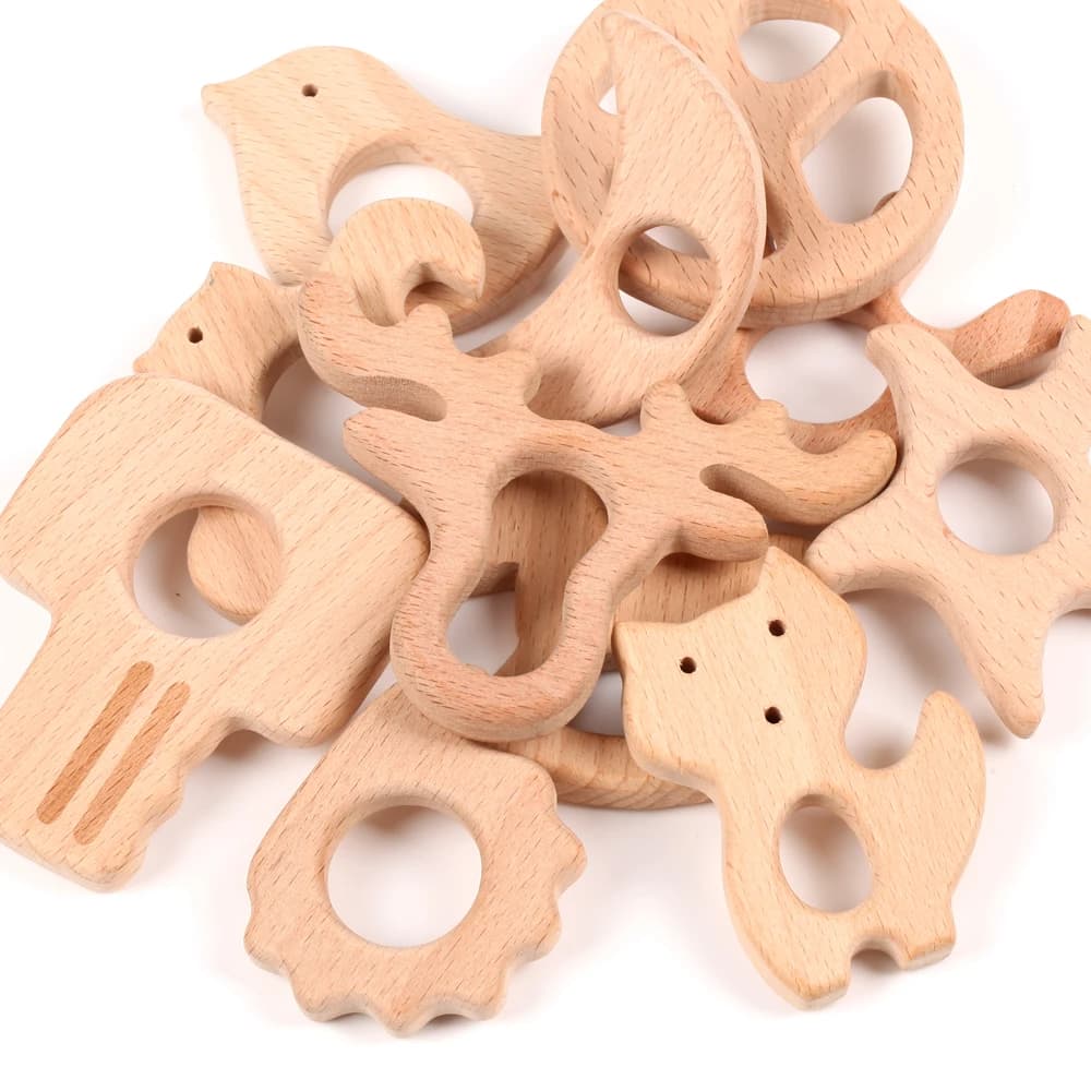 1/3/5 pz massaggiagengive in legno sicuro uccello elefante pianta riccio roditore ciuccio ciondolo giocattoli in legno collana fai da te regalo BPA Free faggio