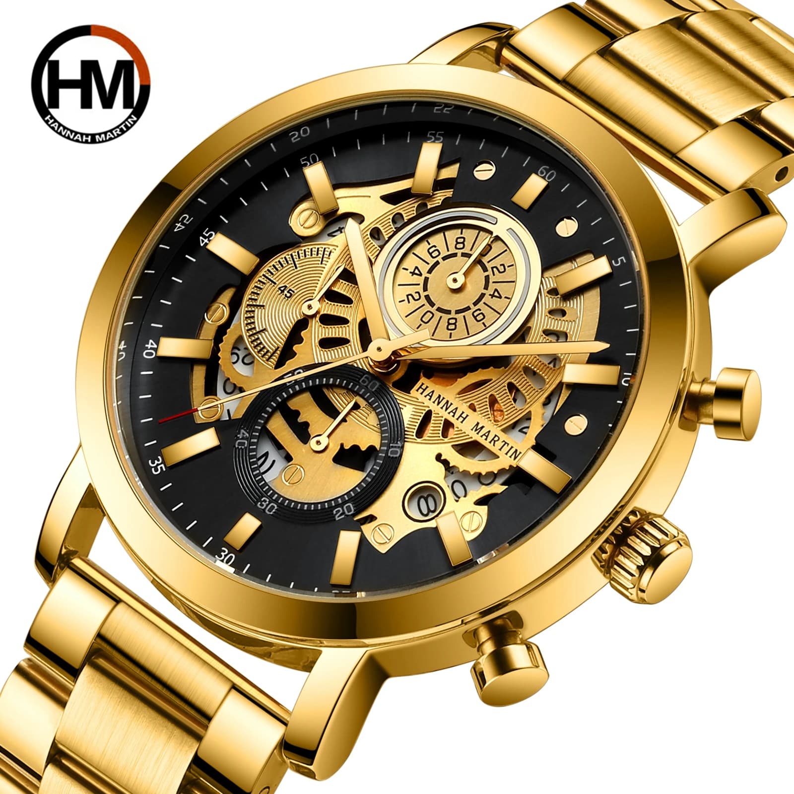 Orologio da uomo al quarzo con quadrante creativo Golden Hollow, di lusso, alla moda, impermeabile, per affari
