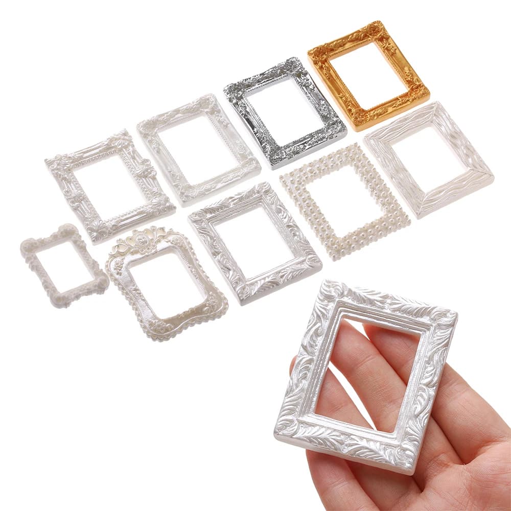2Pcs 1/12 Mini Cornice Della Foto Della Resina Miniatura casa delle bambole Accessori di Simulazione Modello di Mobili Giocattolo Per I Bambini Casa di Bambola Decorazione