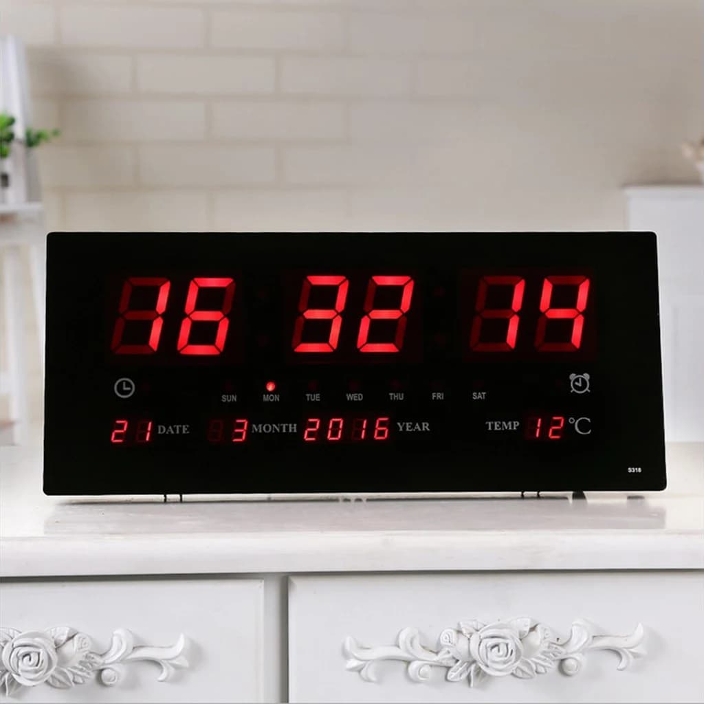 Orologio da 17 ''con schermo a LED Extra Large orologio da 24 ore con termometro per interni, anno/giorno/mese con display US Plug in