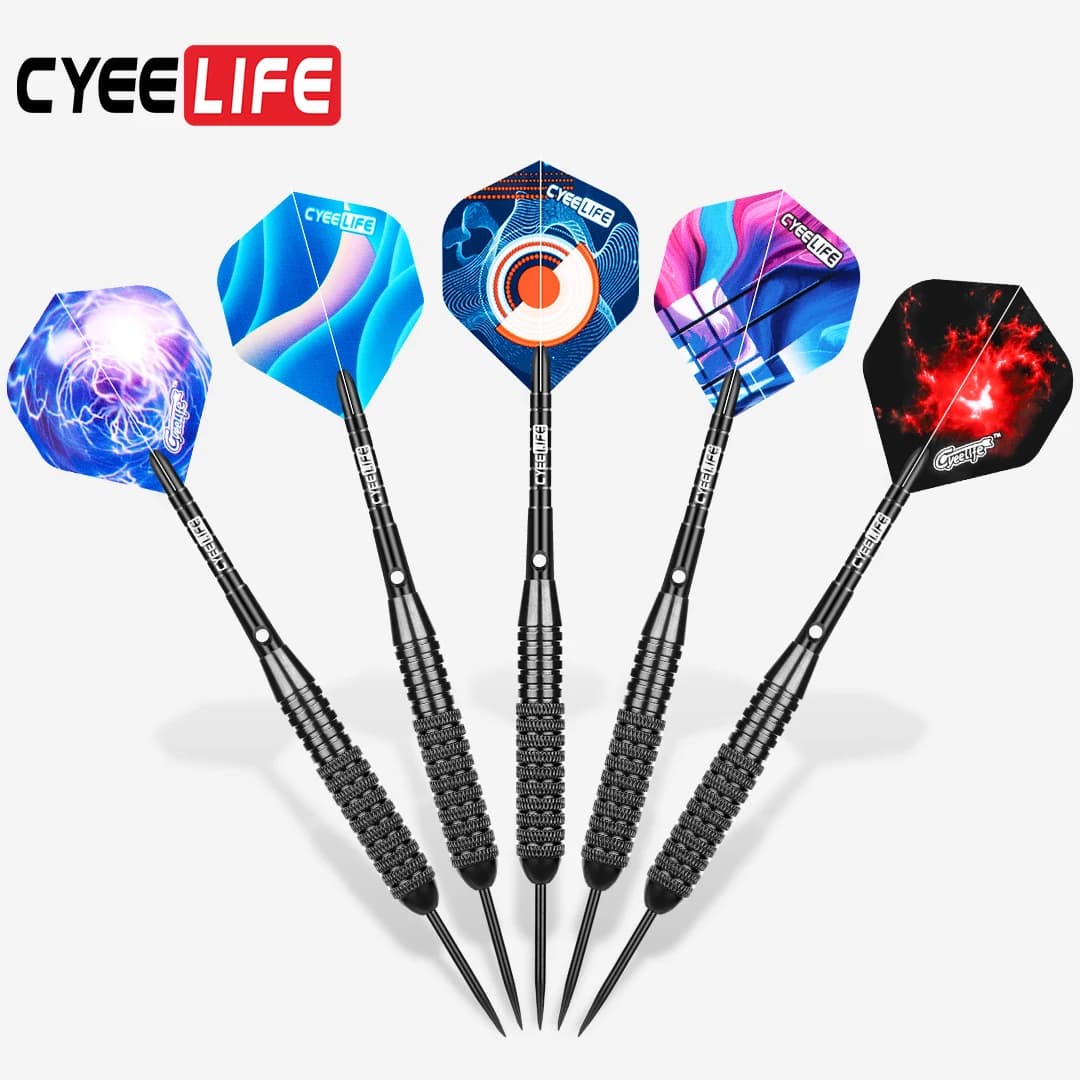 CyeeLife Punta in acciaio per freccette da 26 grammi con sacchetto per freccette, voli standard extra e accessorio in plastica, set di freccette per ore 3 confezioni