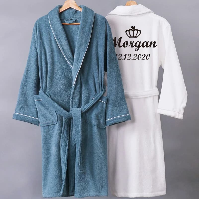 Personalize Nama Dates woman man Warm Dobby Cotton bathrobe Thermal Kimono Bride Peignoir