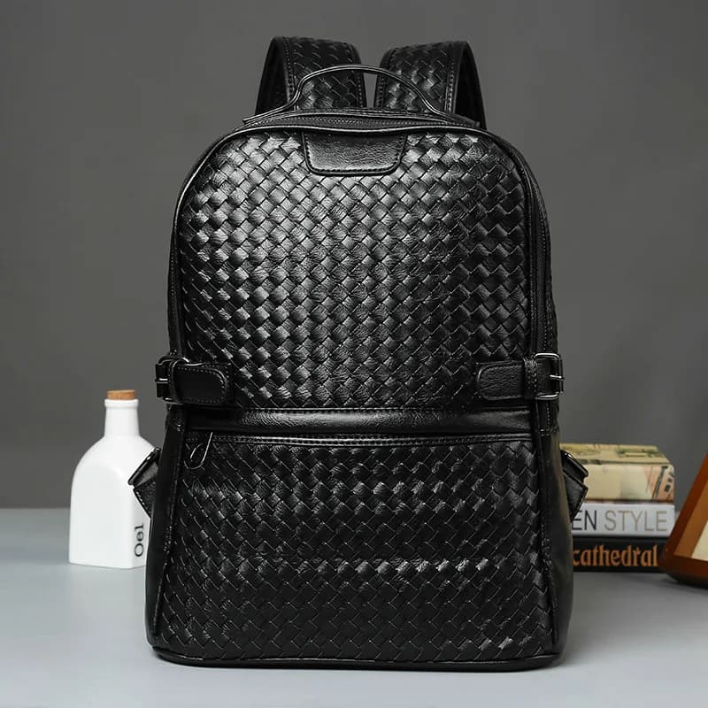 Zaino da uomo Vintage Casual per il tempo libero tessitura in morbida pelle di montone Laptop donna uomo zaino borse da viaggio maschili