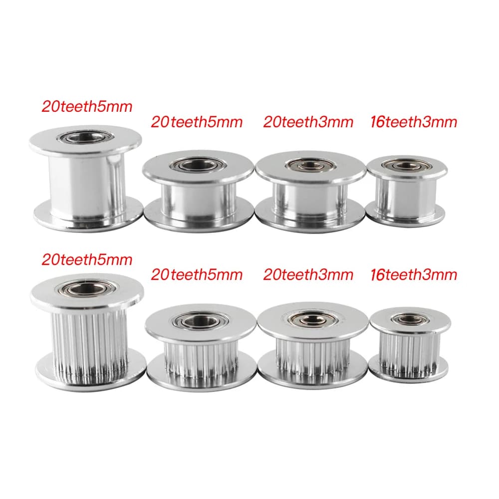 5 pezzi GT2 puleggia dentata tenditrice ruota motrice con cuscinetti 16/20 foro ruota dentata 3/5mm larghezza denti 6/10mm per stampante 3D