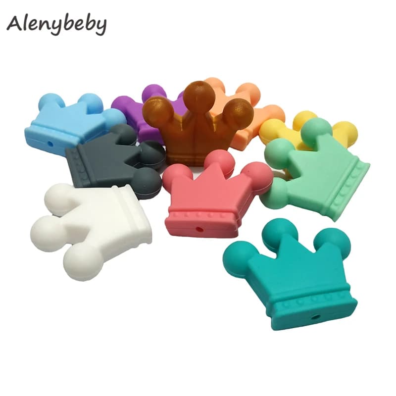 Perline con corona in silicone Massaggiagengive Giocattoli per la dentizione del bambino Perle di perle per uso alimentare senza BPA Regali per allattamento Collana in silicone fai da te Regalo per bambini