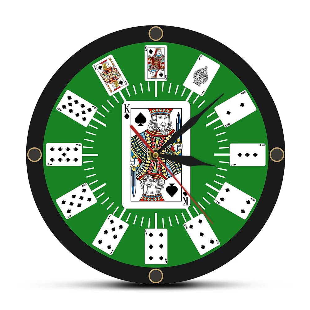 Play cards Texas Hold 'em Inspired Modern Wall Clock Bridge Poker Clock Wall Clock Casino Game Room Wall Decorating Gift Player