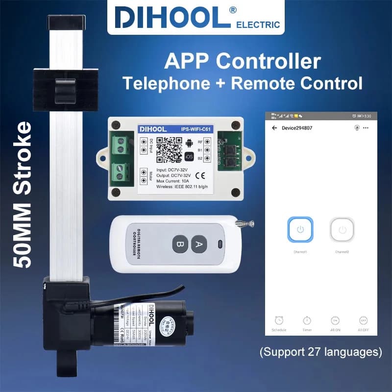DHLA3000P 50MM corsa attuatore lineare elettrico DC12V 24V 660lb con Controller WIFI Mini motore telescopico DC Ultra basso rumore