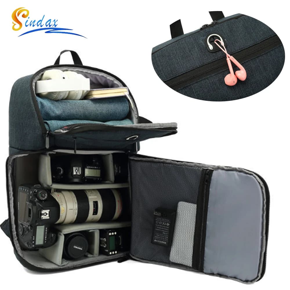 Waterproof DSLR camera backpack with earphone charging hole External photo bag for video lens for Canon Nikon laptop tripod