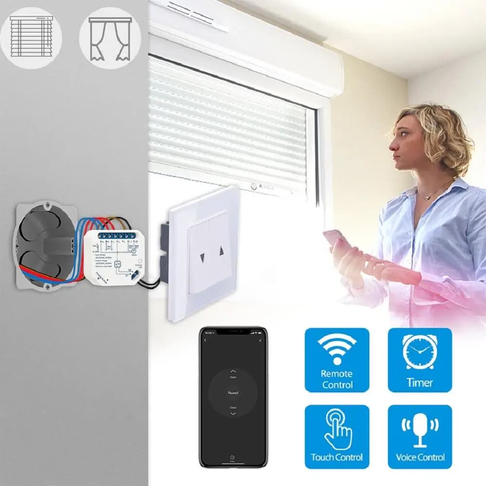 Tuya Vita Intelligente WiFi Tenda Switch Module per Tende A Rullo di Scatto Google Casa Alexa Controllo Vocale App Timer Smart Home, Casa Intelligente Fai Da Te
