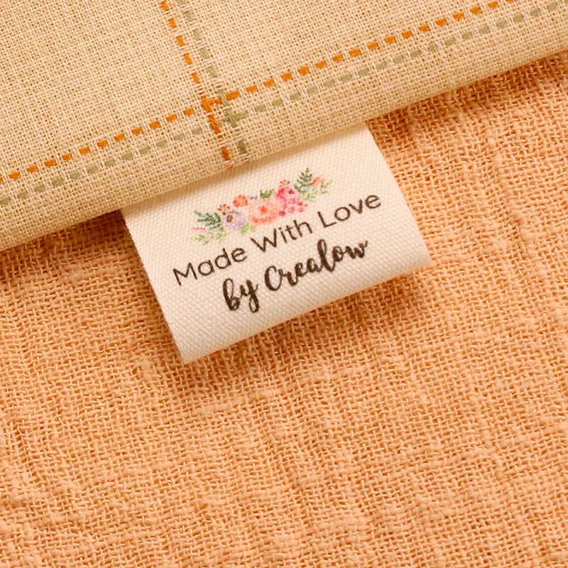 Etichetta in cotone con motivo personalizzato, etichetta beige lavabile, etichetta di marca personalizzata, etichetta di abbigliamento, 30 * 60 mm, MD2015