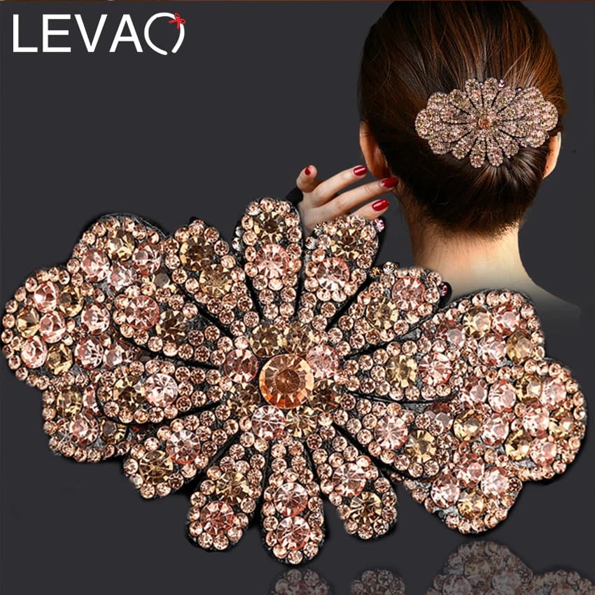 Levao strass fiore frangia Clip forcina per capelli per donna accessori per capelli perla Barrette Clip artiglio per capelli impugnatura per capelli