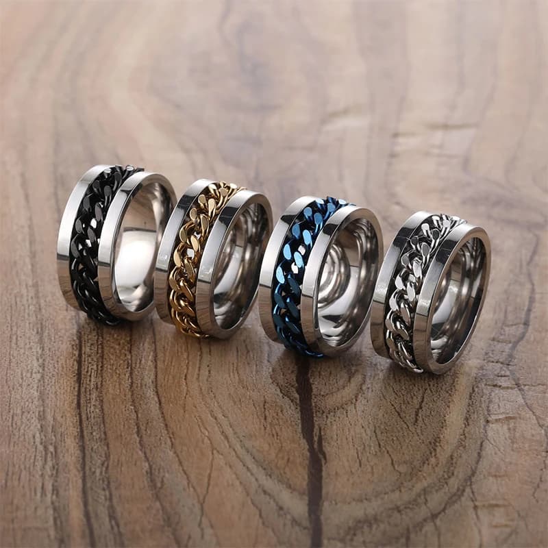 Anello da uomo girevole in acciaio inossidabile accessori Punk Rock anelli da Spinner a catena nera per uomo anello di fidanzamento all'ingrosso da 8mm