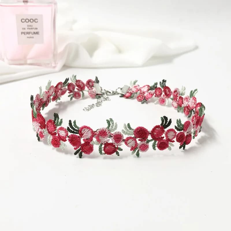 Corea Boho Fiore Charms Collana Chian Bianco Viola Rosso Girocollo per le donne Ragazza Harajuku Collari Carino Margherita Tessuto Gioielli in pizzo