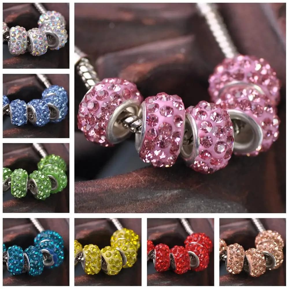 5pcs 11x7mm perline rotonde con strass in argilla grande foro per gioielli che fanno braccialetti con ciondoli europei fai da te
