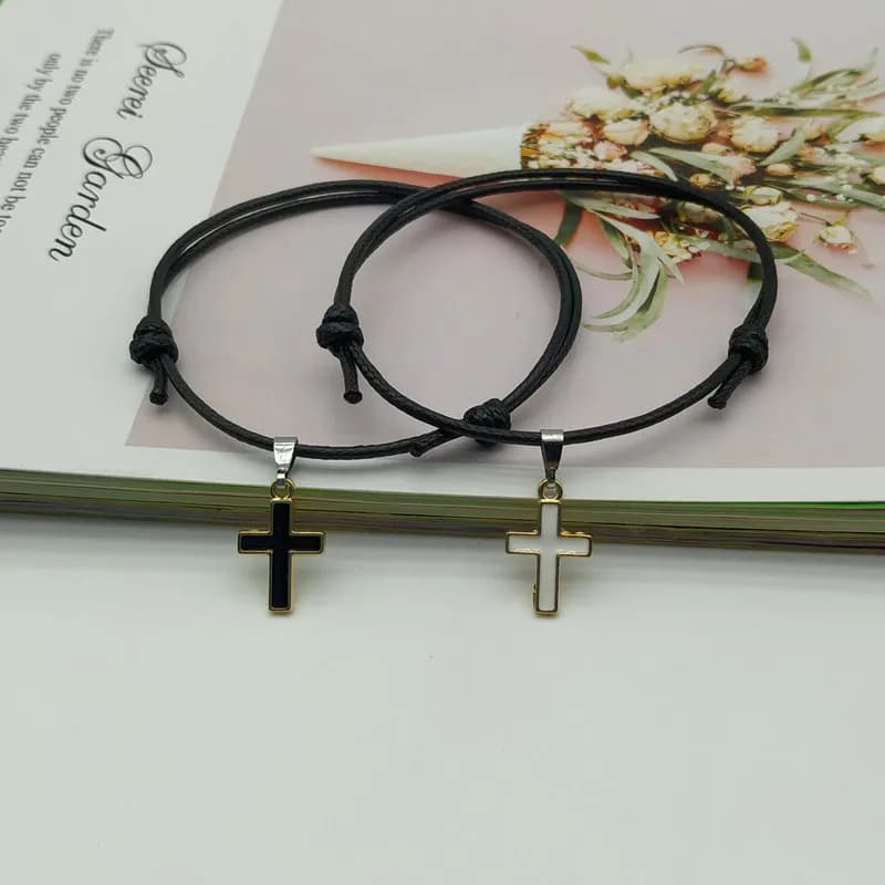 2 pz/lotto croce coppia braccialetto nuova moda bianco nero colore braccialetto di fascino regalo per amico amante gioielli fatti a mano alla moda