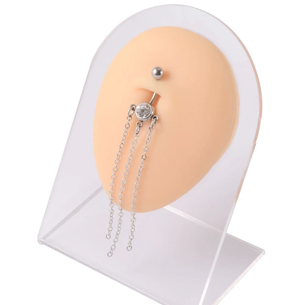 1 Piece Stainless Steel Dangle Navel Belly Button Ring Tassel Pendant CZ Crystal Stone Navel Piercing Woman Dance Jewelry