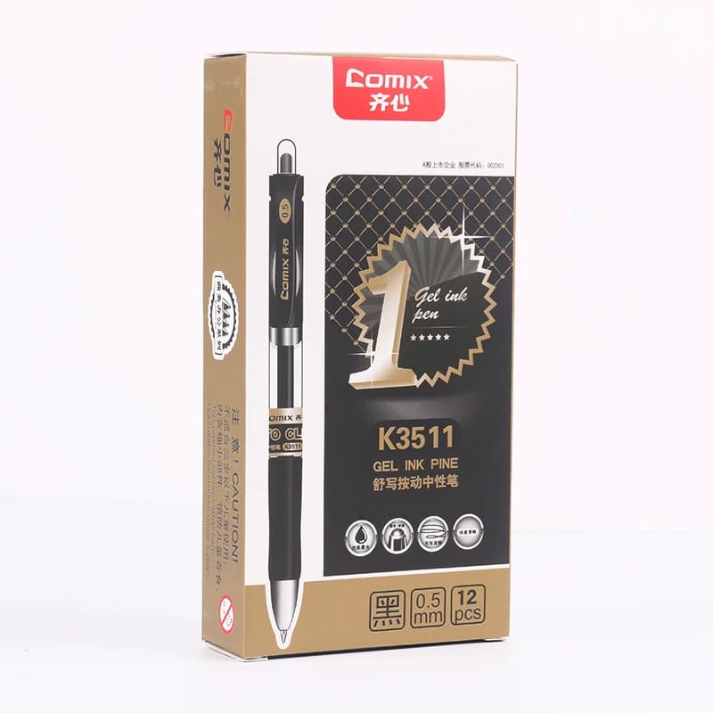 12PCS Comix K3511 Gel Pen Carbon 0.5mm Black Press Gel Pen Signature Pen Wholesale Office Students