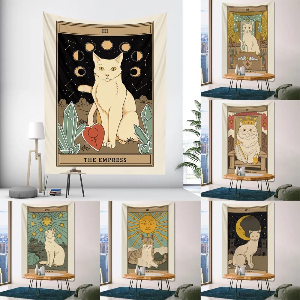 Carta dei tarocchi della luna gatto stregoneria decorazione della casa arazzo Hippie boemia appeso a parete camera da letto decorazione della parete panno di sfondo