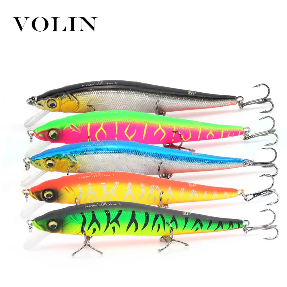 VOLIN NUOVO Modello Dura di Pesca Wobbler 110 millimetri 14g Minnow Esche Esche Artificiali Swimbait per luccio perca Bass