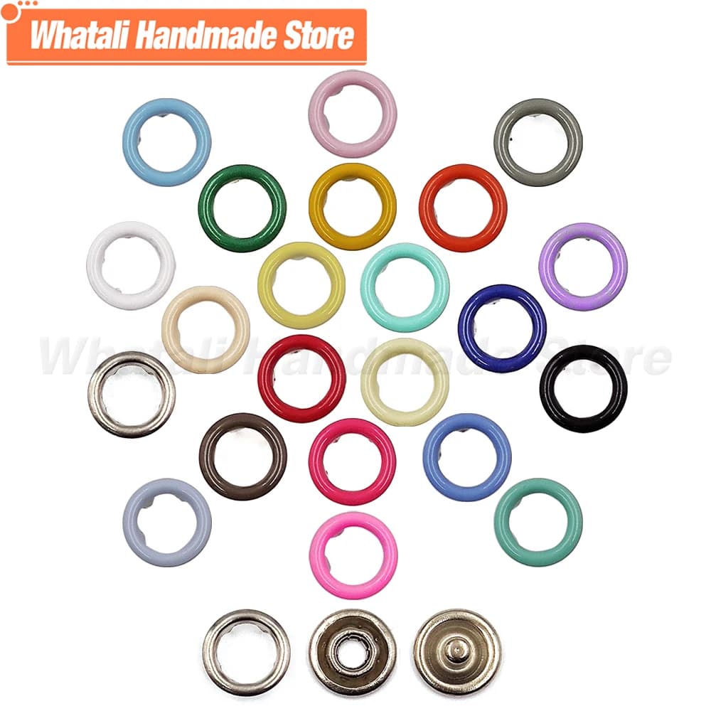 10-50 Set 7.5/9.5/11mm Punta in metallo Bottone a pressione Prong Premere il pulsante Anello Borchie Elementi di fissaggio per vestiti Indumento Borse da cucito Scarpe