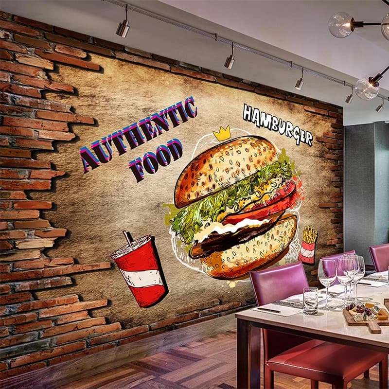 Personalizzato di qualsiasi dimensione murale carta da parati 3D muro di mattoni Hamburger Fast Food ristorante cucina Decor sfondo parete adesivo da parete rimovibile