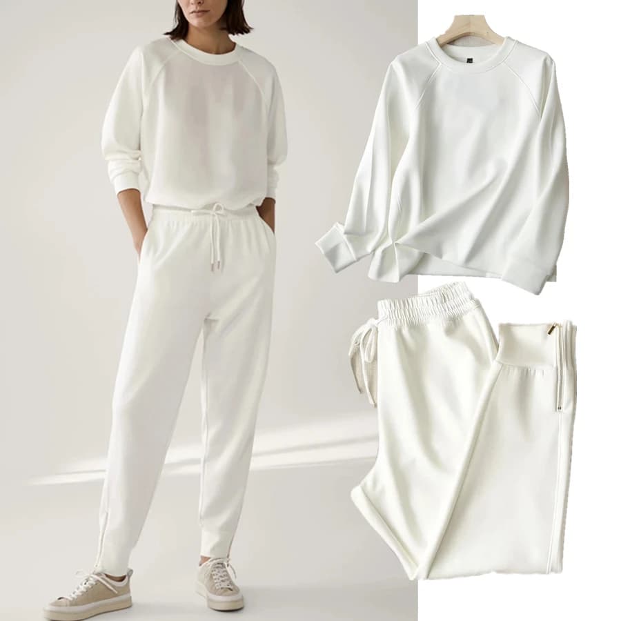 Maxdutti Felpe invernali da donna Inghilterra Moda semplice O-Collo Pantaloni larghi Harem Jogger Set da 2 pezzi Felpa Pullover Top