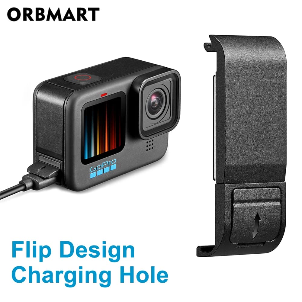 Flip Side Cover Battery for GoPro Hero 12 11 10 9 Black Removable Battery Door Charging Case for Go Pro 9 Accessories