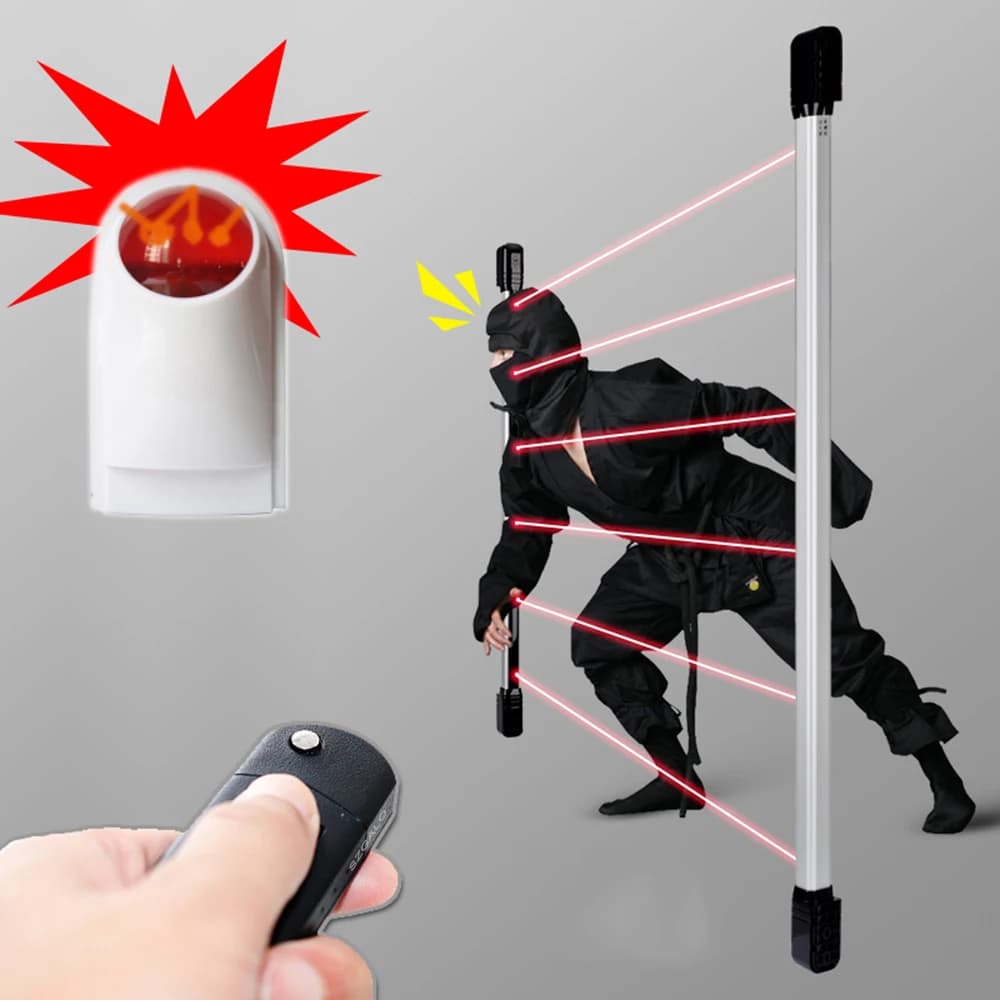 Fascio Sensore IR Kit sistema di allarme di sicurezza domestica wireless autonomo Sirena flash Corno con rilevatore di movimento Allarme antifurto 120db fai da te