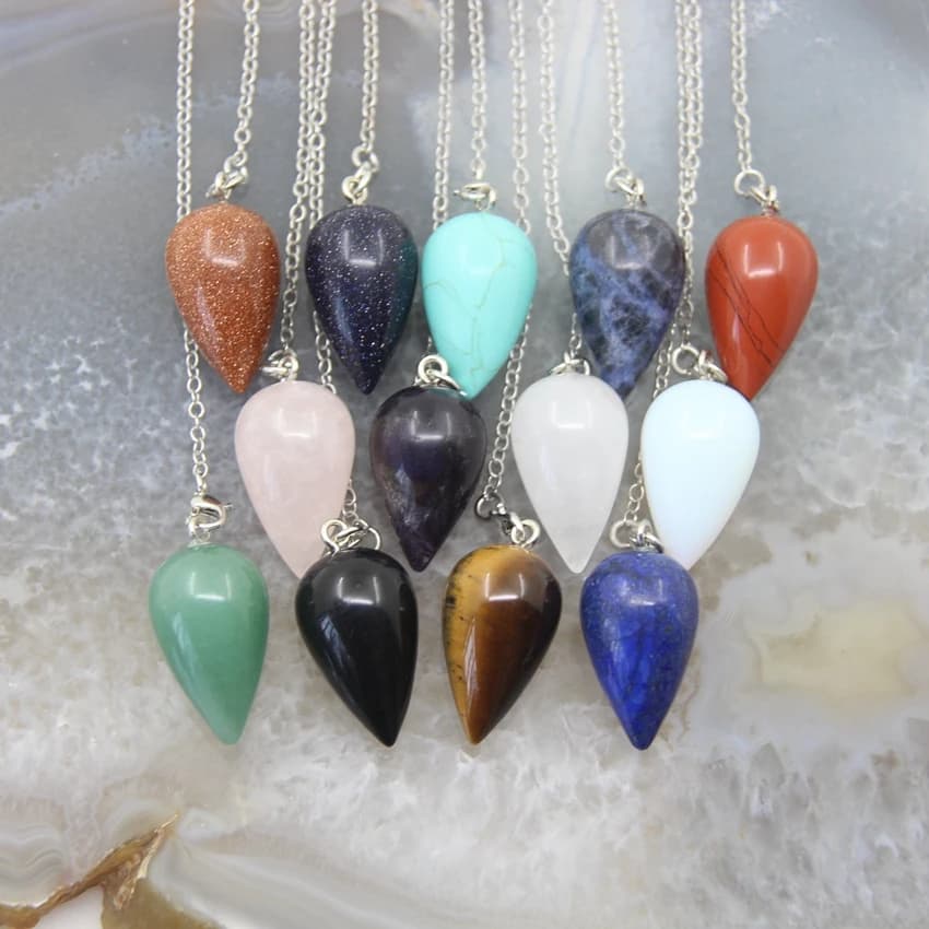 Pendente a Goccia in Pietra Naturale Quarzo Occhio di Tigre, Collana con Ciondolo in Cristallo Placcato per Divinazione e Guarigione Reiki