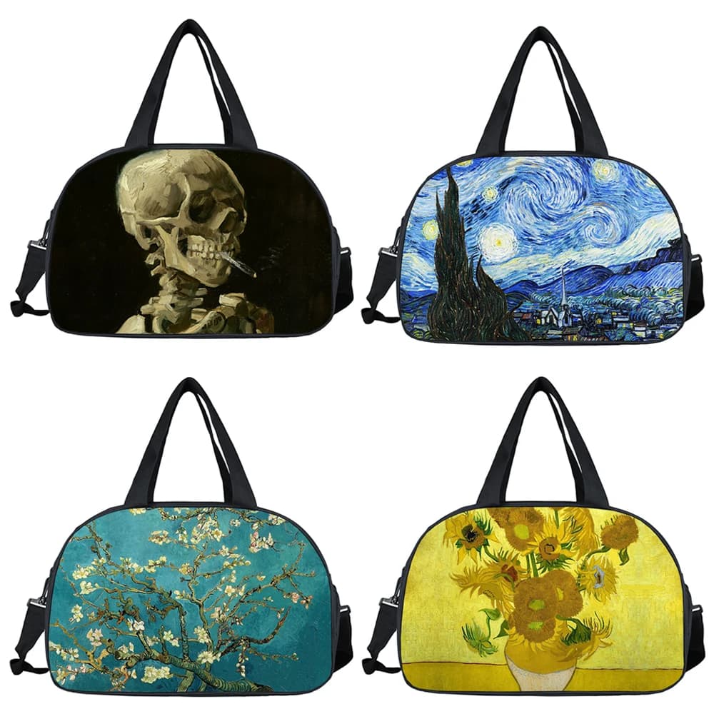 Famoso dipinto ad olio di Van Gogh Tote Bag notte stellata girasole scheletro borsone borse da viaggio borsa multifunzione porta scarpe