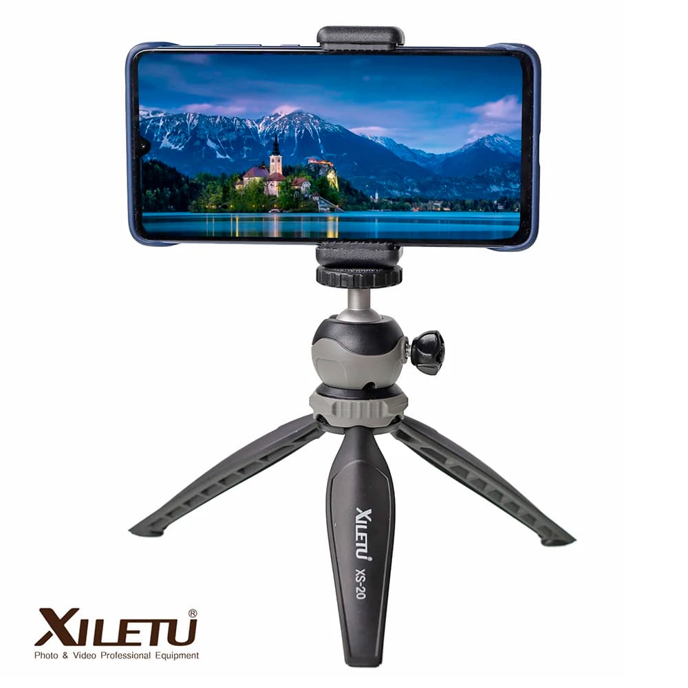 XILETU XS-20 Mini Desktop piccolo Supporto per telefono Treppiede da tavolo per Vlog Mirrorless Camera Smart phone con testa a sfera staccabile