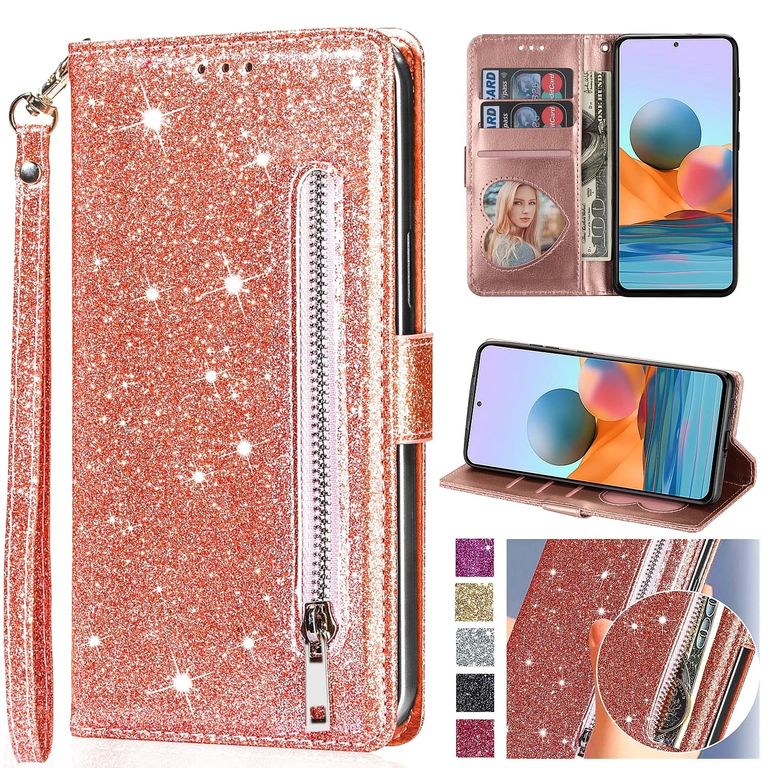 Custodia in pelle glitter per Samsung Galaxy A17 A16 A56 A36 A15 A05S A25 A35 A55 A14 A34 A54 A13 A33 A53 Custodia a portafoglio con cerniera