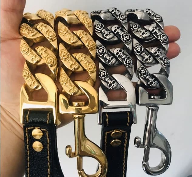 Collare a catena per cani di design con teschio Guinzaglio in acciaio inossidabile 32mm Collare per bulldog Pitbull Collare per addestramento in piombo Accessori per animali domestici di grandi dimensioni