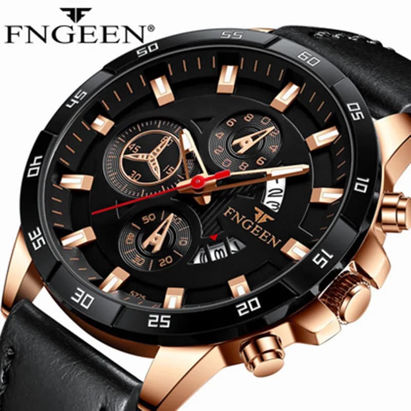 New Design Men's Sports Quartz Watch Men's Luxury Casual Leather FNGEEN Brand