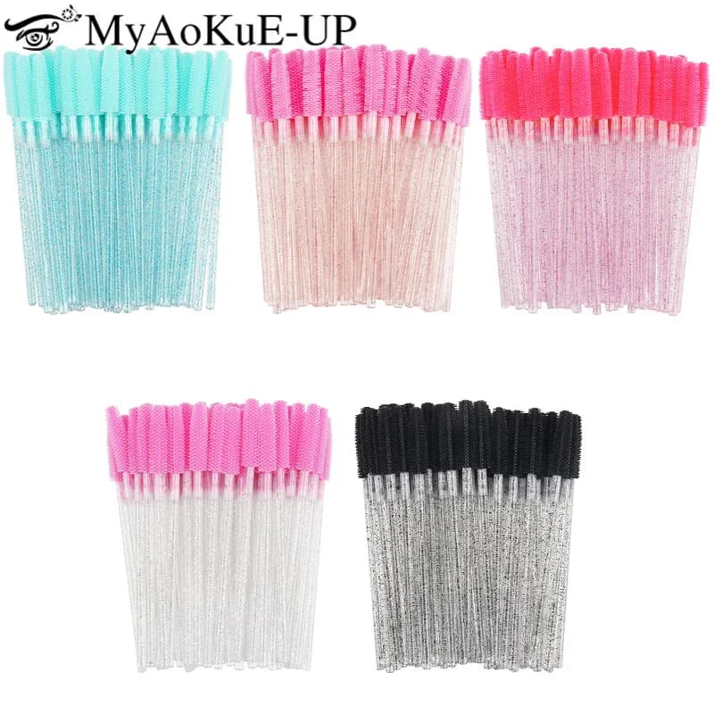 50pcs disposable eyelash brush microbrush silicone crystal handle wands for Mascara brush for Spoolie extension eyelashes female eyebrow