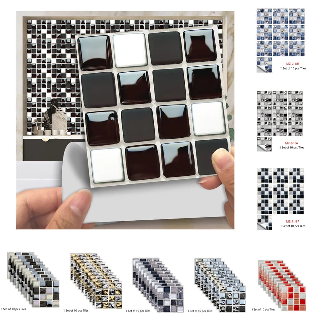 Black & White Marble Mosaic Tile Sticker Flat Printed in 2d Kitchen / Bathroom Home Renovation Art Mural Peel & Stick Wall Decal