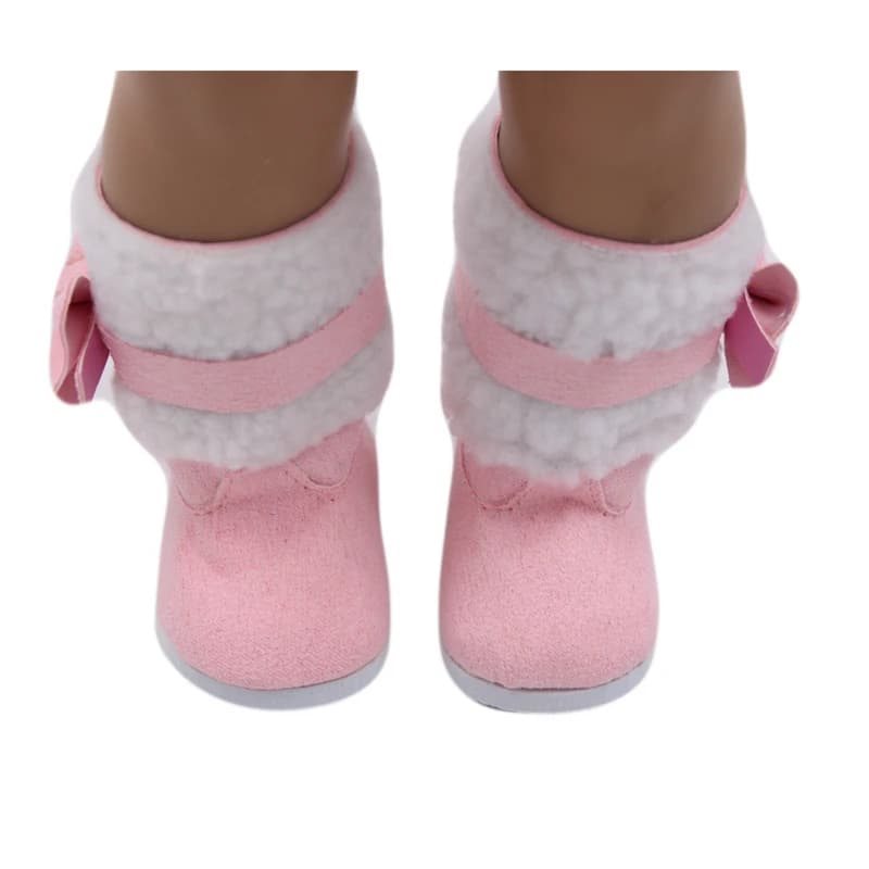 7cm Fashion Doll Shoes Pink Plush Snow Boots With Bow For 43cm Baby Newborn&18Inch American Dolls Toy Accessories Girl Gift