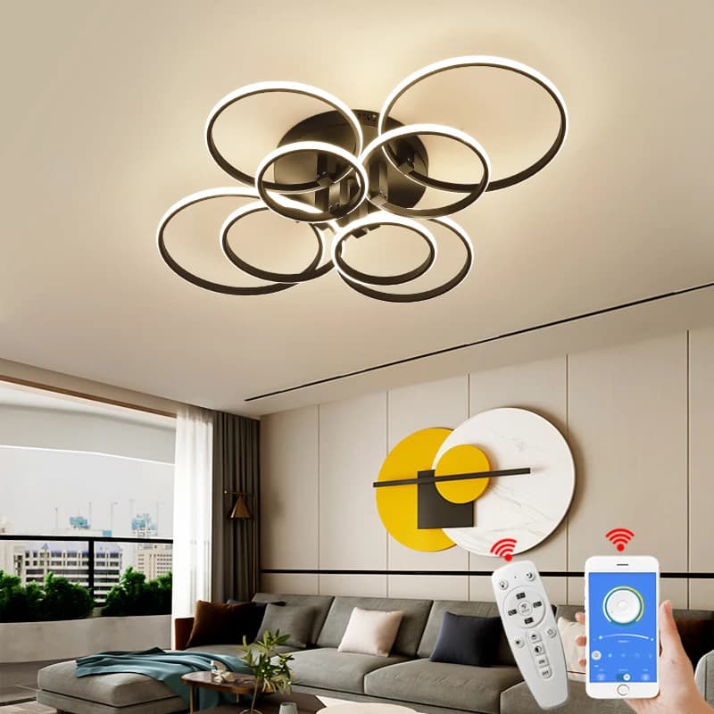8/6/4 Cerchio Anelli Plafoniere moderne a led per soggiorno camera da letto sala studio lampada da soffitto di colore nero/bianco opaco