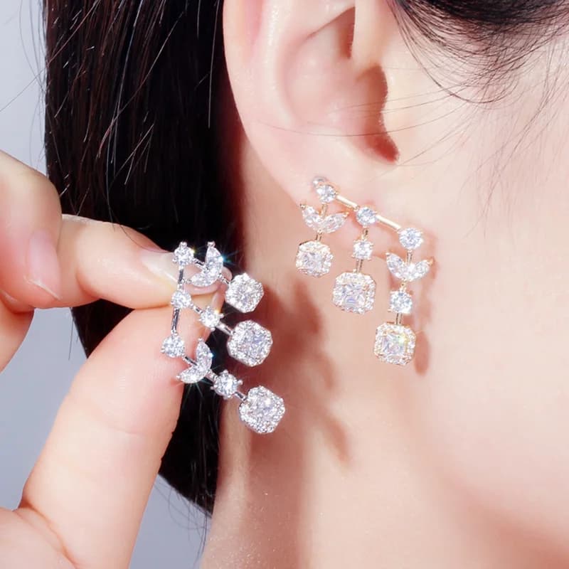 Pera 585 Gold Color Asymmetrical Women Ear Jewelry Big Square Drop Hanging Earrings for Ladies Christmas Gift with CZ Stone E469
