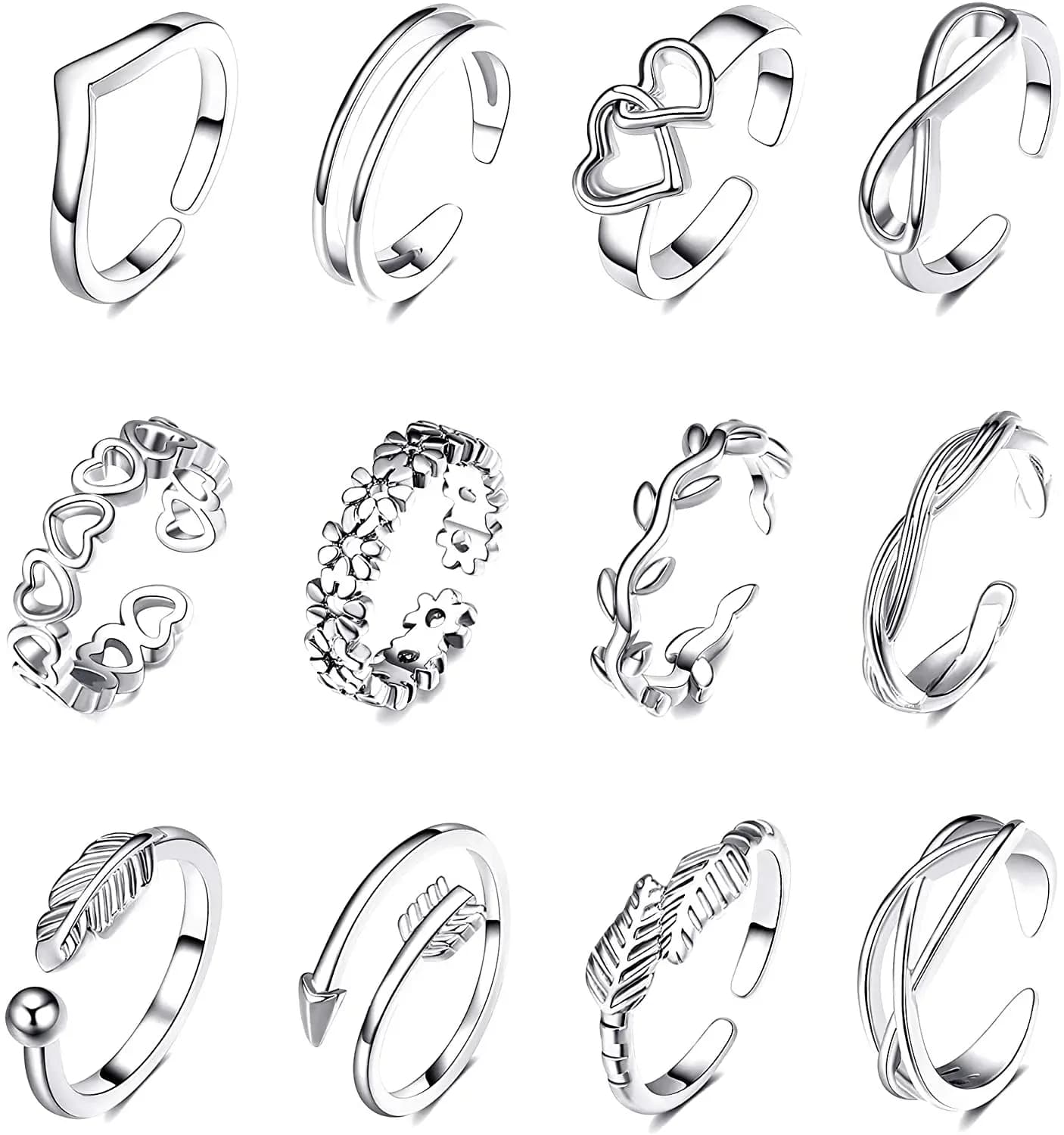 12 pezzi anelli per dita regolabili per donna set di gioielli per piedi da spiaggia estiva con fascia a forma di fiore in acciaio inossidabile